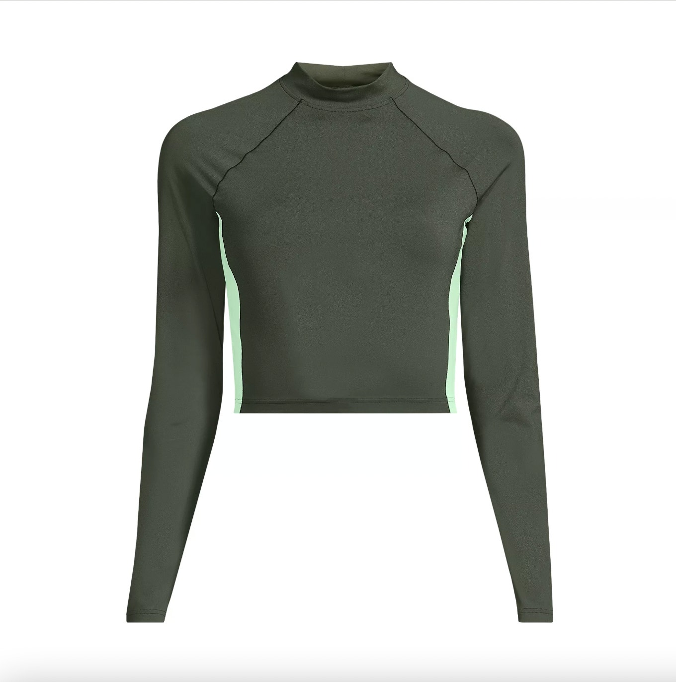 Nwt New Lands End Sunshade Upf 50 Long Sleeve Cropped Rash Guard Olive Mint